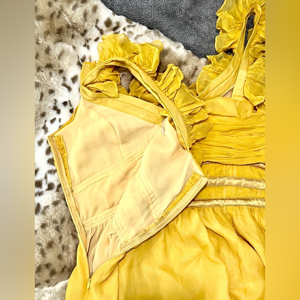 Diane Von Furstenberg Golden Yellow 100% Silk Ruffle Tier Empire Dress! So cute! - Picture 3 of 5